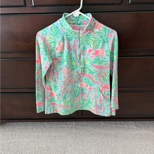 Lilly Pulitzer Coral Pink & Mint Tropical Zip Pullover